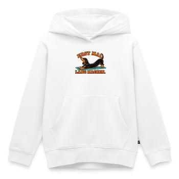 Erst Mal Lang Machen – Dackel Dehnung - Kinder Premium Organic Hoodie - Weiß - Vorne - AI Model Kid Female (0cm)