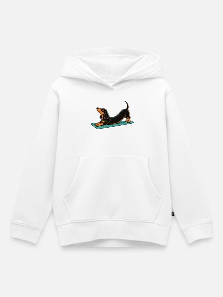 Dackel-Yoga auf Matte - Kinder Premium Organic Hoodie - Weiß