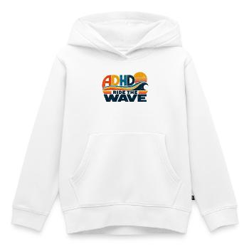 ADHD – Ride the Wave | Retro-Sonne & Welle - Kinder Premium Organic Hoodie - Weiß - Vorne - AI Model Kid Female (0cm)