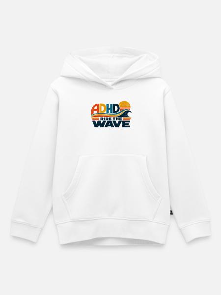 ADHD – Ride the Wave | Retro-Sonne & Welle - Kinder Premium Organic Hoodie - Weiß