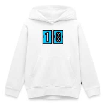 18. 18 ANS. 18e ANNIVERSAIRE. ANNIVERSAIRE 18 ANS. - Sweat Premium à capuche enfant bio - blanc - Devant - AI Model Kid Female (0cm)