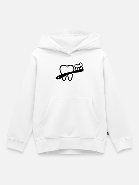 Zahn mit Zahnbürste Symbol Schwarz - Kinder Premium Organic Hoodie - Weiß