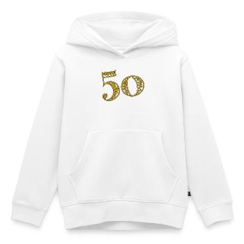 50. 50 ANS. 50e ANNIVERSAIRE. ANNIVERSAIRE 50 ANS. - Sweat Premium à capuche enfant bio - blanc - Devant - AI Model Kid Female (0cm)