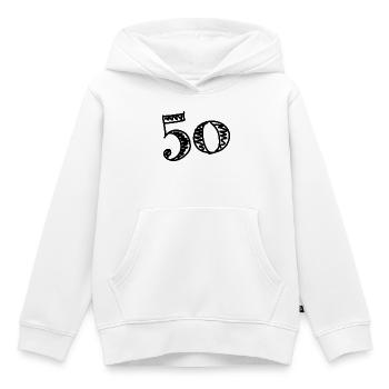50. 50 ANS. 50e ANNIVERSAIRE. ANNIVERSAIRE 50 ANS. - Sweat Premium à capuche enfant bio - blanc - Devant - AI Model Kid Female (0cm)