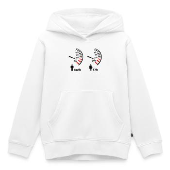 compteur de vitesse km/h et compteur de dépense  - Sweat Premium à capuche enfant bio - blanc - Devant - AI Model Kid Female (0cm)