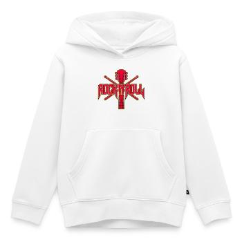 Emblème de guitare et baguettes RocknRoll - Sweat Premium à capuche enfant bio - blanc - Devant - AI Model Kid Female (0cm)