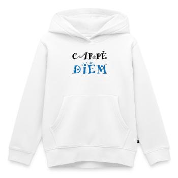 Carpe Diem - Sweat Premium à capuche enfant bio - blanc - Devant - AI Model Kid Female (0cm)