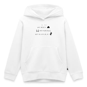 2. Samuel, 22 Rocher, Forteresse, Délivreur - Sweat Premium à capuche enfant bio - blanc - Devant - AI Model Kid Female (0cm)