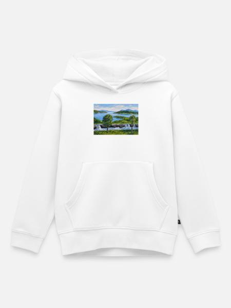 Flusslandschaft mit Wasserfall - Kinder Premium Organic Hoodie - Weiß