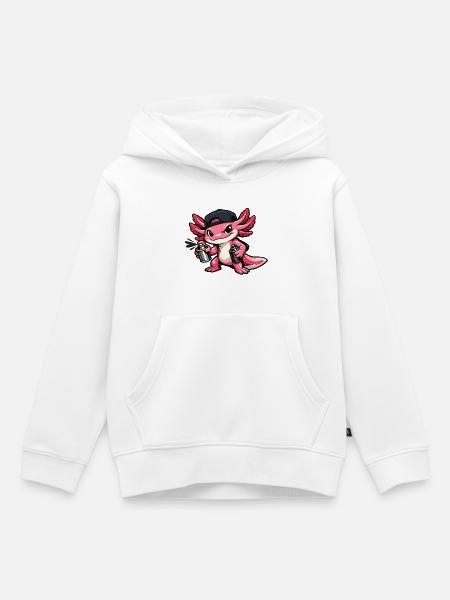 Axolotl beim Graffiti-Sprühen – Sprayer Style - Kinder Premium Organic Hoodie - Weiß