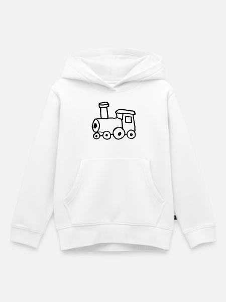 Handgezeichnete Spielzeug-Lokomotive - Kinder Premium Organic Hoodie - Weiß