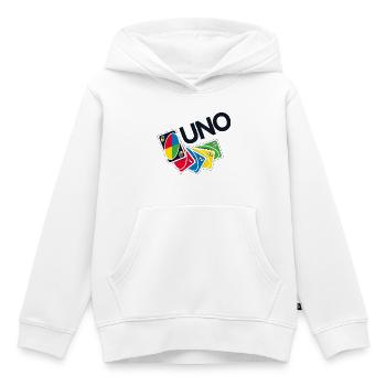 UNO™ Schwarzes Logo Mit Ausgebreiteten Karten - Kinder Premium Organic Hoodie - Weiß - Vorne - AI Model Kid Female (0cm)