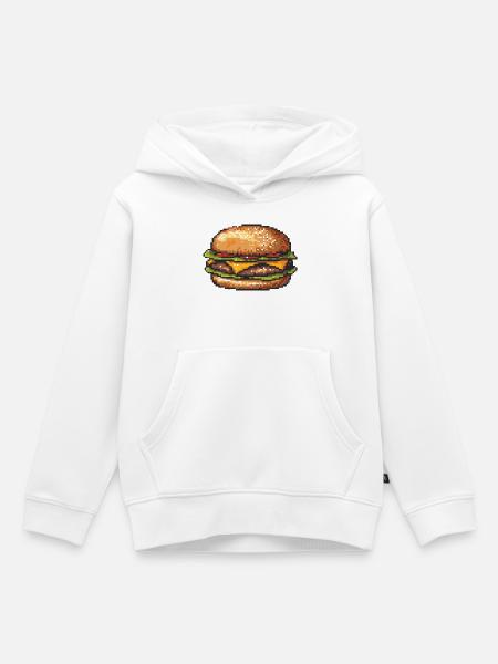 8Bit Hamburger Pixelkunst - Kinder Premium Organic Hoodie - Weiß