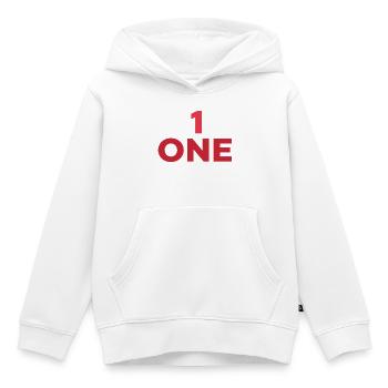 DESIGNE CHIFFRE UN EN ROUGE - Sweat Premium à capuche enfant bio - blanc - Devant - AI Model Kid Female (0cm)