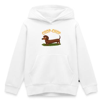 Dessin animé Dachshund Chop-Chop - Sweat Premium à capuche enfant bio - blanc - Devant - AI Model Kid Female (0cm)