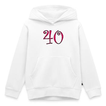 40. 40 ANS. 40e ANNIVERSAIRE. ANNIVERSAIRE 40 ANS. - Sweat Premium à capuche enfant bio - blanc - Devant - AI Model Kid Female (0cm)
