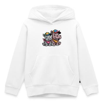 Baby Rhino & Hippo – Cute animal duo with cap - Kids Premium Organic Hoodie - white - Front - AI Model Kid Female (0cm)