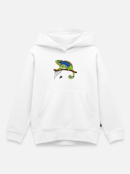 Chamäleon auf Ast mit Spinnennetz - Kinder Premium Organic Hoodie - Weiß
