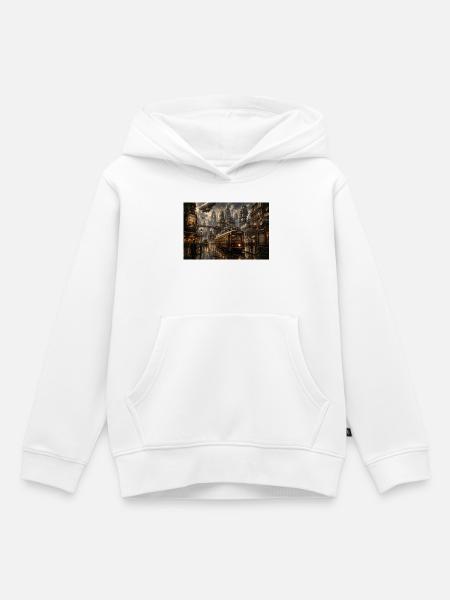 Dieselpunk Straßenbahn – Retro Sci-Fi Design - Kinder Premium Organic Hoodie - Weiß
