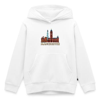 Manchester Town Hall Retro Skyline Illustration - Kids Premium Organic Hoodie - white - Front - AI Model Kid Female (0cm)