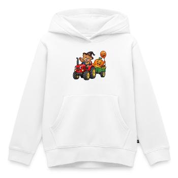 Kürbis-Traktor-Bär im Halloween-Wagen - Kinder Premium Organic Hoodie - Weiß - Vorne - AI Model Kid Female (0cm)