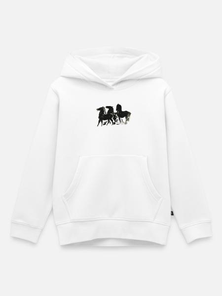 Wild_Black_Horses_Brush_Ink_Sketch - Kinder Premium Organic Hoodie - Weiß