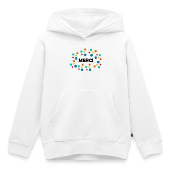 THANK YOU. THANKS. THANK YOU. ANNIVERSARY. BIRTH. - Kids Premium Organic Hoodie - white - Front - AI Model Kid Female (0cm)