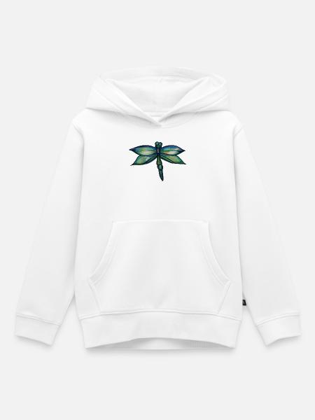 Smaragdgrüne Libellen-Aquarellflügel - Kinder Premium Organic Hoodie - Weiß