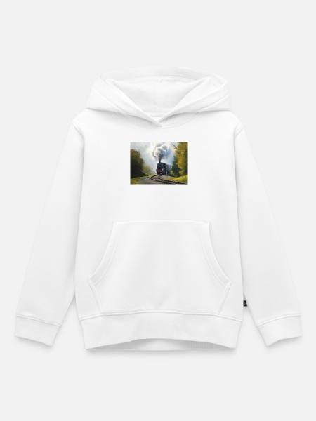 Herbstliche Dampfeisenbahn im Wald - Kinder Premium Organic Hoodie - Weiß