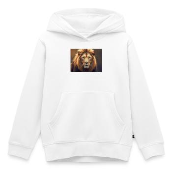 lion male portrait strengthl animal alpha predator - Kids Premium Organic Hoodie - white - Front - AI Model Kid Female (0cm)