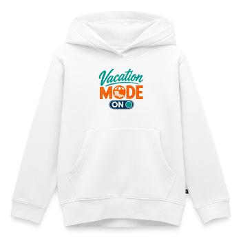 Mode vacances ACTIVÉ Mode vacances activé – Ambiance estivale - Sweat Premium à capuche enfant bio - blanc - Devant - AI Model Kid Female (0cm)