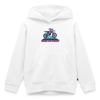 Moto électrique tout-terrain silencieuse mais mortelle des années 80 - Sweat Premium à capuche enfant bio - blanc - Devant - AI Model Kid Female (0cm)