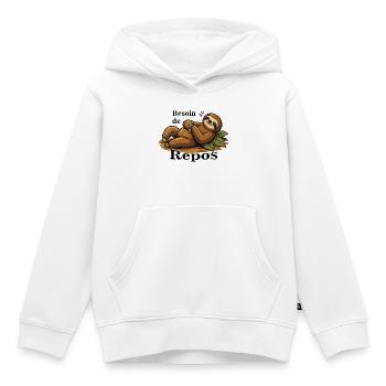 Paresseux Détendu Sur Feuilles - Sweat Premium à capuche enfant bio - blanc - Devant - AI Model Kid Female (0cm)