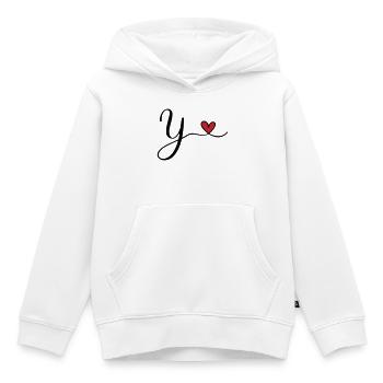 Conception initiale de monogramme en Y avec cœur - Sweat Premium à capuche enfant bio - blanc - Devant - AI Model Kid Female (0cm)