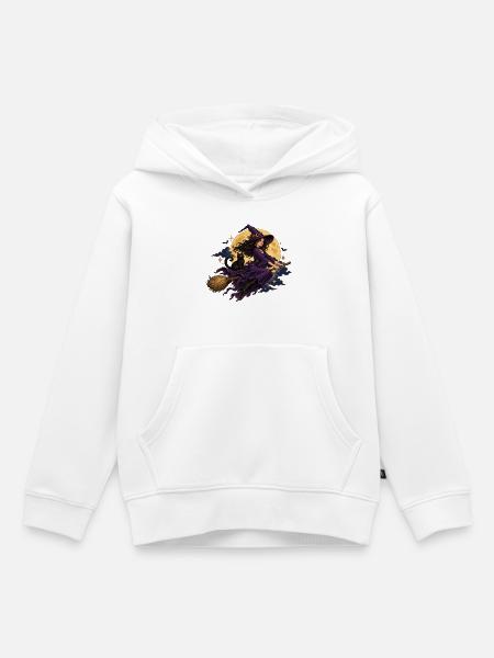 RobVibe Mondscheinhexe mit schwarzer Katze - Kinder Premium Organic Hoodie - Weiß