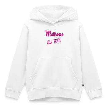MAÎTRESSE. MERCI. MERCI MAÎTRESSE - Sweat Premium à capuche enfant bio - blanc - Devant - AI Model Kid Female (0cm)