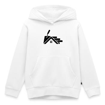 Logo Maurer avec contour de maison, truelle et briques - Sweat Premium à capuche enfant bio - blanc - Devant - AI Model Kid Female (0cm)