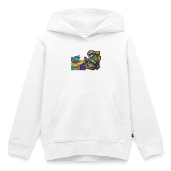 Paresseux de bureau avec ordinateur portable et smartphone - Sweat Premium à capuche enfant bio - blanc - Devant - AI Model Kid Female (0cm)