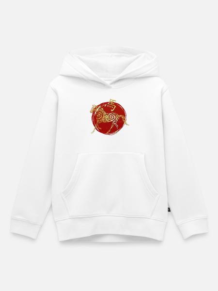 Pferd Chinesisches Tierkreiszeichen Horoskop - Kinder Premium Organic Hoodie - Weiß