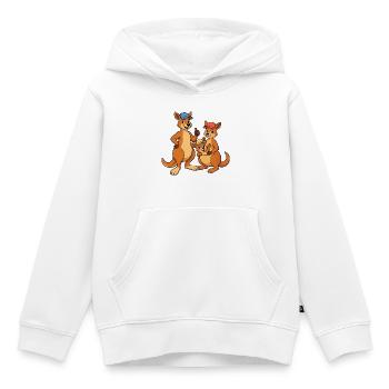 Trio de la Famille Kangourou à la Casquette - Sweat Premium à capuche enfant bio - blanc - Devant - AI Model Kid Female (0cm)