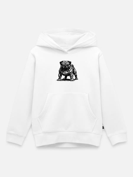 Muskulöser Mops mit bösem Blick - Kinder Premium Organic Hoodie - Weiß