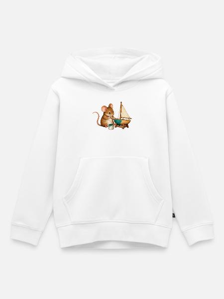 Maus baut ein Modellsegelboot - Kinder Premium Organic Hoodie - Weiß