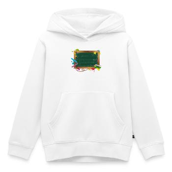 Schultafel zum beschriften mit Kreide und Kleckse - Kinder Premium Organic Hoodie - Weiß - Vorne - AI Model Kid Female (0cm)