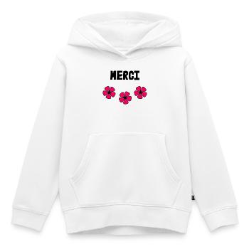 MERCI. MAÎTRESSE. MAÎTRE. MERCI MAÎTRESSE - Sweat Premium à capuche enfant bio - blanc - Devant - AI Model Kid Female (0cm)