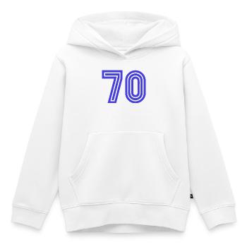 70. 70 ANS. 70e ANNIVERSAIRE. ANNIVERSAIRE 70 ANS. - Sweat Premium à capuche enfant bio - blanc - Devant - AI Model Kid Female (0cm)
