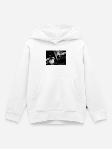 Schwarze Katze und Kaffeetasse - Kinder Premium Organic Hoodie - Weiß
