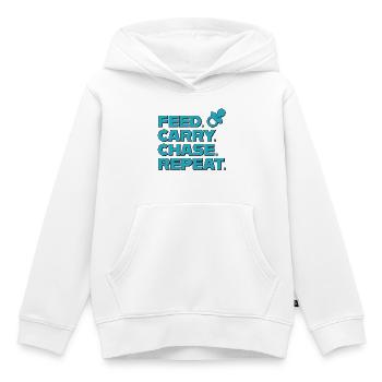 Parentalité – Alimentation, Transport, Chase, Répétition - Sweat Premium à capuche enfant bio - blanc - Devant - AI Model Kid Female (0cm)