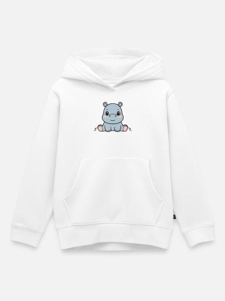 Süßes Baby Nilpferd Sitzend Kawaii - Kinder Premium Organic Hoodie - Weiß