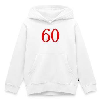 60. 60 ANS. 60e ANNIVERSAIRE. ANNIVERSAIRE 60 ANS. - Sweat Premium à capuche enfant bio - blanc - Devant - AI Model Kid Female (0cm)
