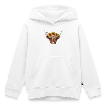 Sonnenblumenkrone Highland-Kuh - Kinder Premium Organic Hoodie - Weiß - Vorne - AI Model Kid Female (0cm)